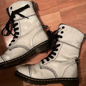 Distressed white leather Dr. Martens boots